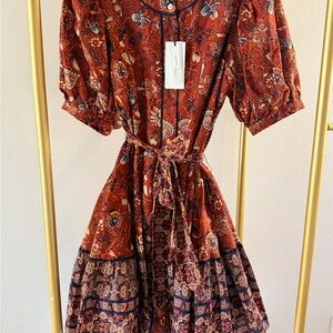 Chic Paisley Mini Dress in Deep Red